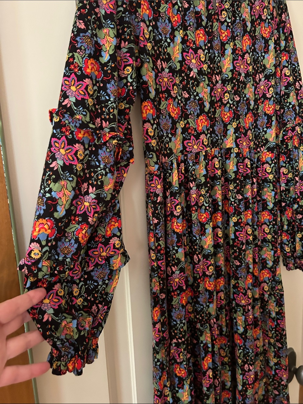 Boden Black Long-Sleeve Tiered Floral Midi Dress - Picture 11 of 12